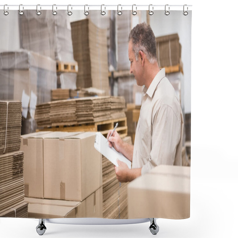 Personality  Warehouse Worker Checking His List Shower Curtains