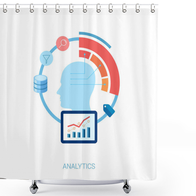 Personality  Flat Icon Set For Analytic, Database, Search And Big Data Vector Illustration Concept. Shower Curtains