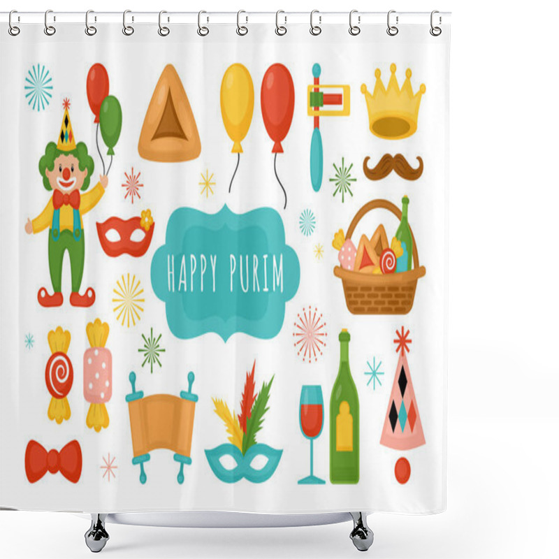 Personality  Purim Holiday Elements Set For Graphic And Web Design.  Shower Curtains