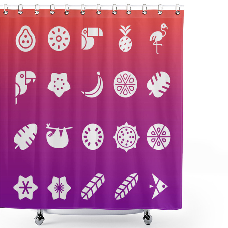 Personality  Tropical Vector Icon Set With Exotic Plants, Fruit  And Animals. Flat Design, Simple Shapes. Shower Curtains