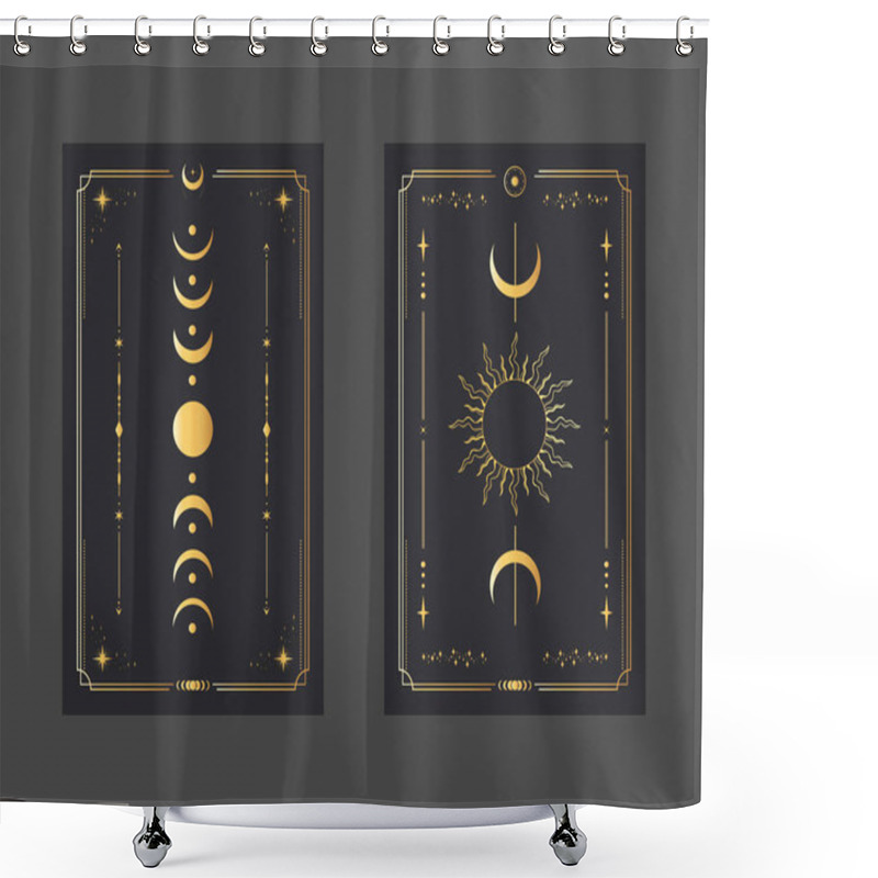 Personality  Golden Magical Tarot Cards Sun And Moon. Mystery, Astrology, Alchemy. Vector Illustration Shower Curtains