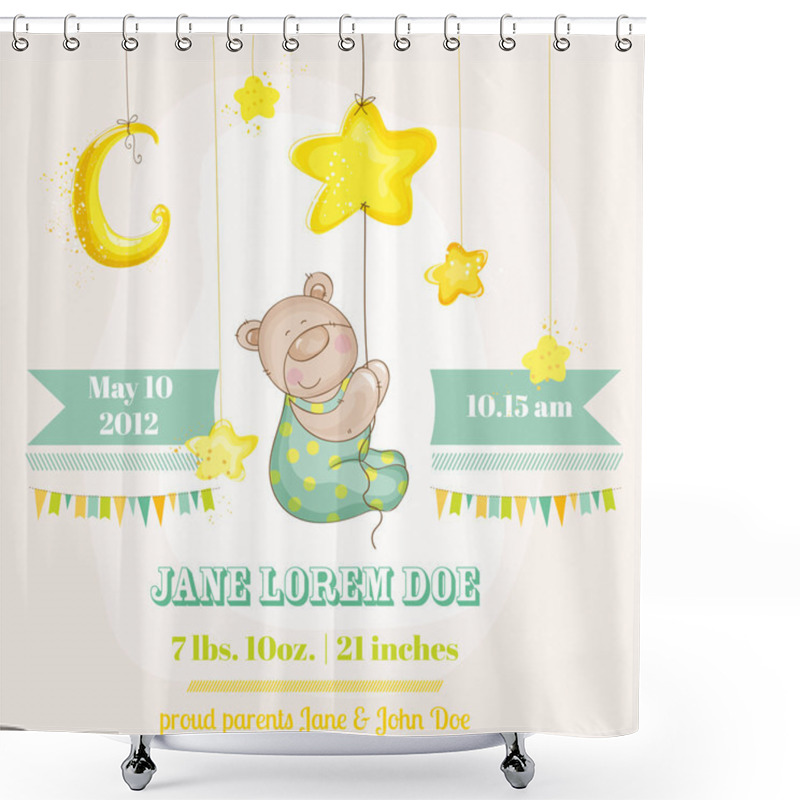 Personality  Baby Boy Arrival Card - Baby Bear With Moon And Stars Shower Curtains