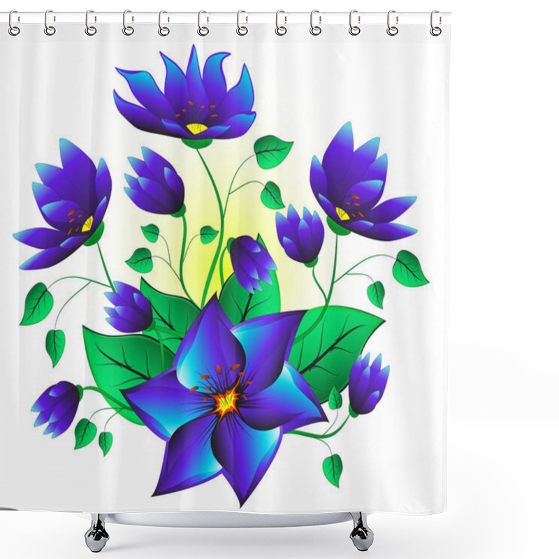 Personality  Abstract Blue Flowers On The White Background Shower Curtains