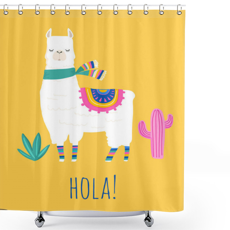 Personality  Llama Illustration, Cute Hand Drawn Elements And Design For Nursery Design, Poster, Greeting Card Shower Curtains