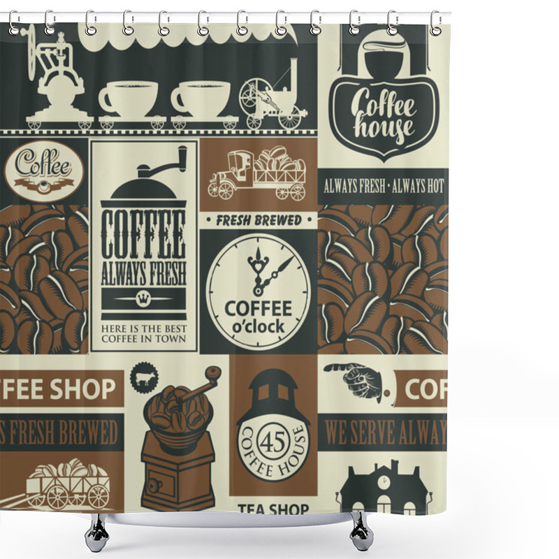 Personality  Seamless Pattern On The Theme Of Coffee Houses Shower Curtains