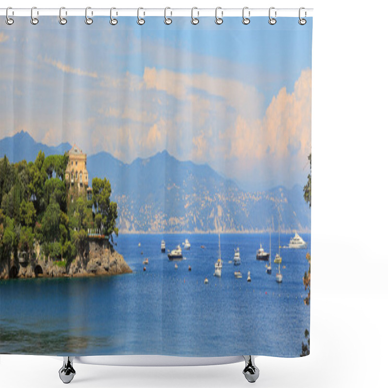 Personality  Panoramic View On Bay Of Portofino. Shower Curtains