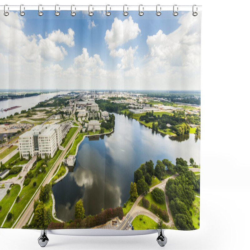 Personality  Aerial Of Baton Rouge With Missisippi River Shower Curtains