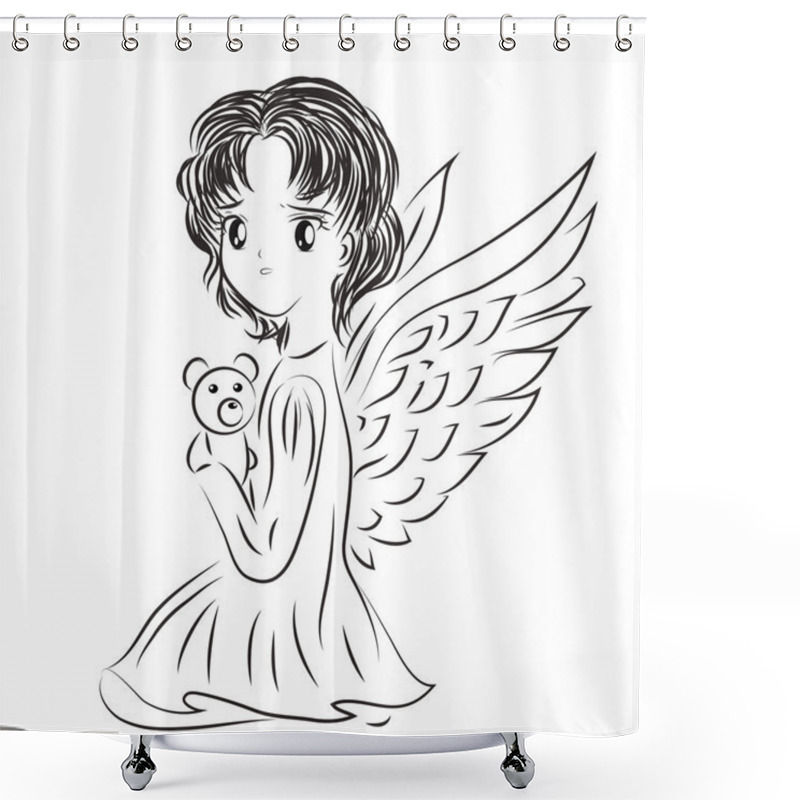 Personality  Illustration Of Angels Child With A Toy In A Doodle Style. Sk Shower Curtains