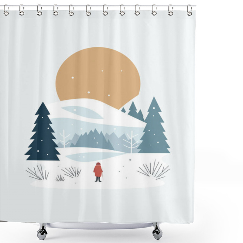 Personality  A Solitary Wanderer Beneath The Golden Winter Sun, Surrounded By Snow-Covered Hills And Towering Pines Shower Curtains