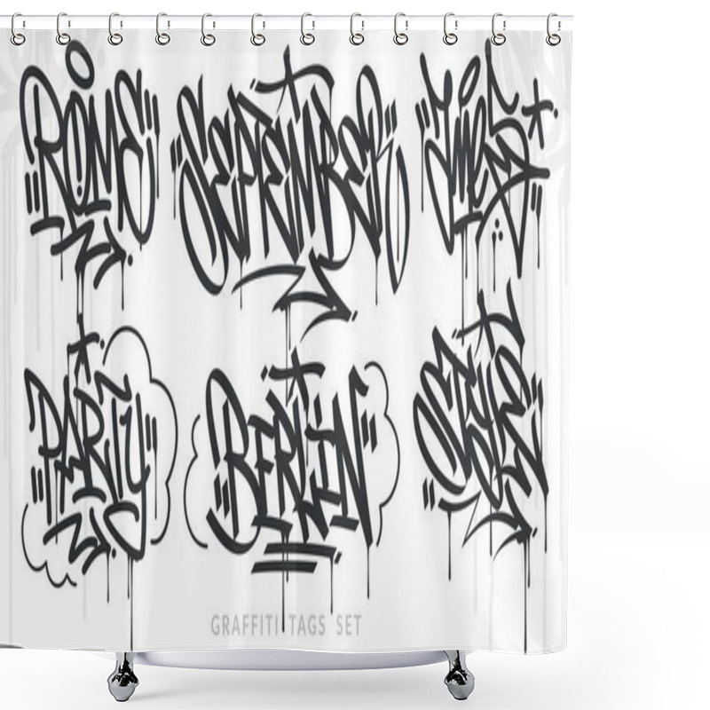 Personality  Flat Abstract Hip Hop Hand Written Urban Street Art Graffiti Style Words Vector Illustration Set Shower Curtains