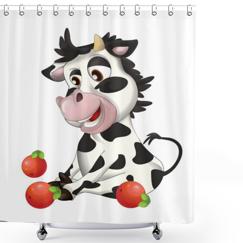 Personality  Cow Looking On Fruits - Apples  Shower Curtains