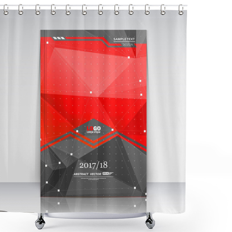 Personality  Abstract Composition. Red, Black Font Texture. Perforated Dot Construction. White Square Block. A4 Brochure Title Sheet. Creative Figure Icon. Commercial Logo Surface. Pointed Banner Form. Flier Fiber Shower Curtains