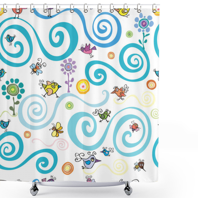 Personality  Summer, Spring Pattern With Birds, Bees And Butterflies Shower Curtains