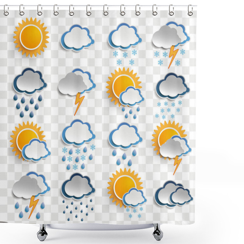 Personality  Weather Icons On The Checked Background. Eps 10 Vector File. Shower Curtains