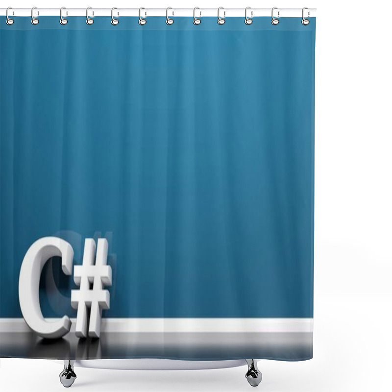 Personality  C# Write At Blue Wall - 3D Rendering Illustration Shower Curtains