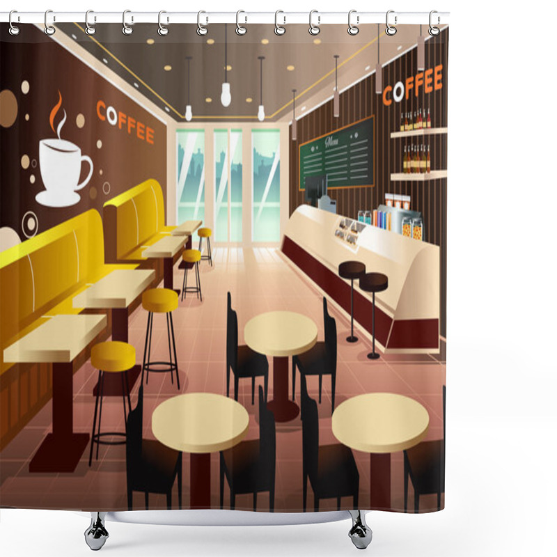 Personality  Interior Of A Modern Coffee Shop Shower Curtains