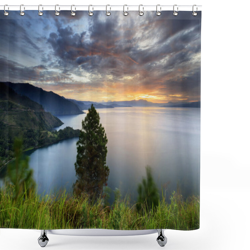 Personality  Beautiful Sunset On The Lake Toba Shower Curtains