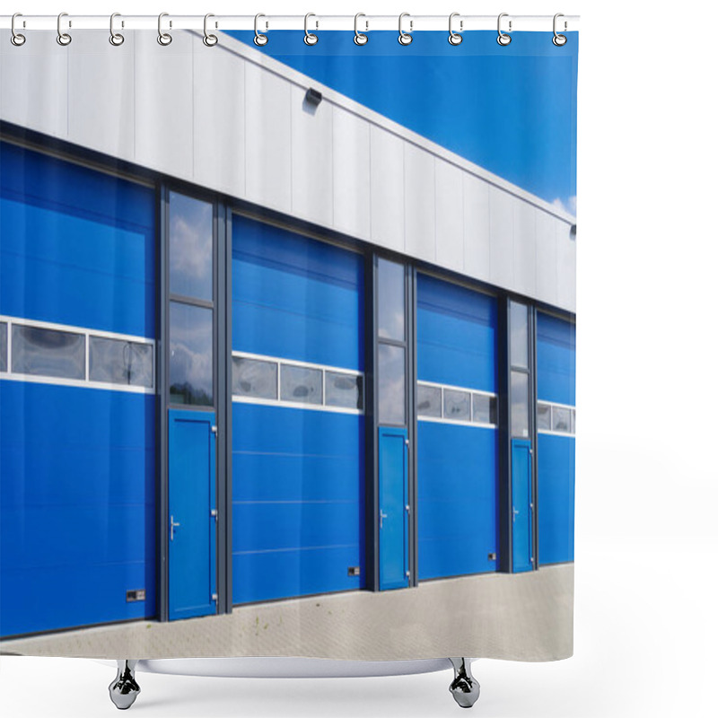 Personality  Industrial Unit With Blue Shutter Doors Shower Curtains