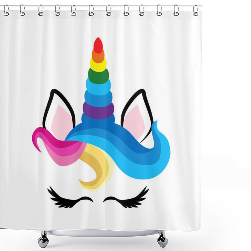 Personality  Unicorn's Horn With Flowers And Eyelashes Rainbow, Bangs. Card, Invitation Shower Curtains