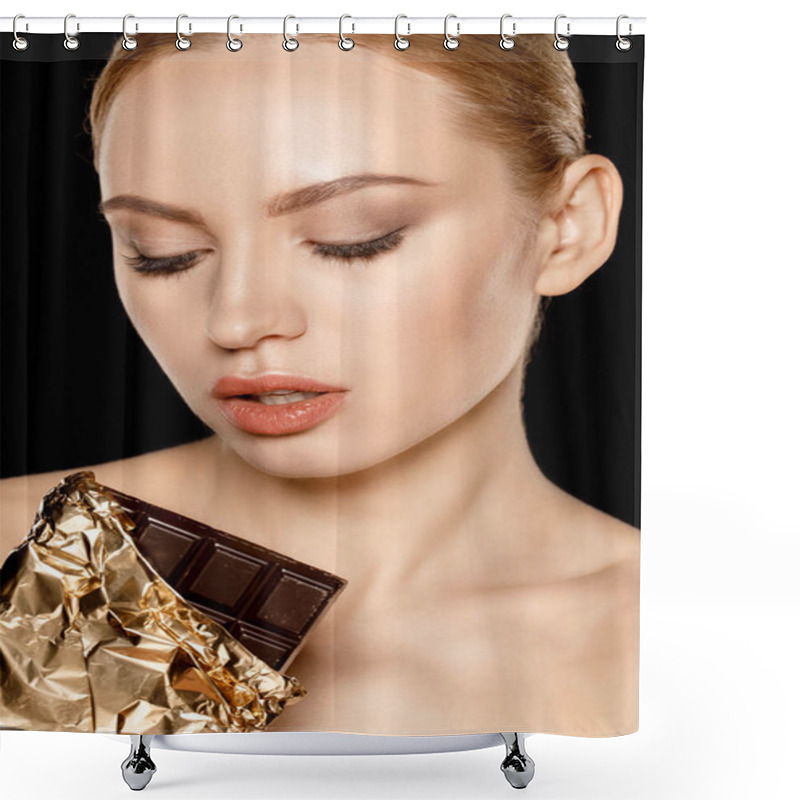 Personality  Woman With Chocolate Bar Shower Curtains