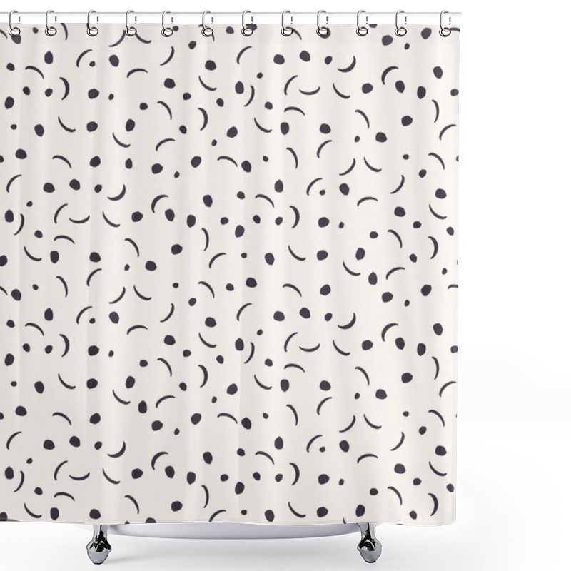 Personality  Seamless Vector Pattern. Tiny Hand Drawn Sprinkles Confetti Shapes. Repeating Geo Background. Monochrome Surface Design Textile Swatch, Modern Black White Wallpaper. Fun Falling Dots All Over Print Shower Curtains