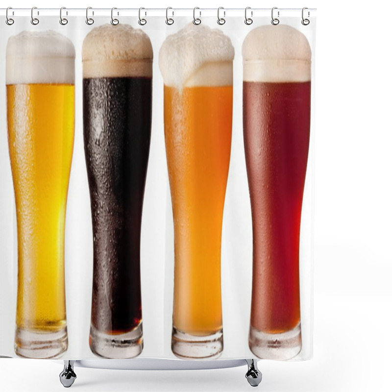 Personality  Four Glasses With Different Beers Shower Curtains