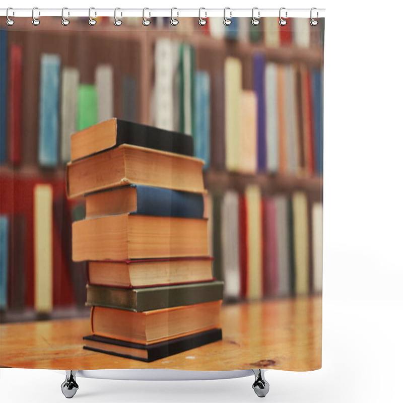 Personality  Pile Of Books On The Table Shower Curtains