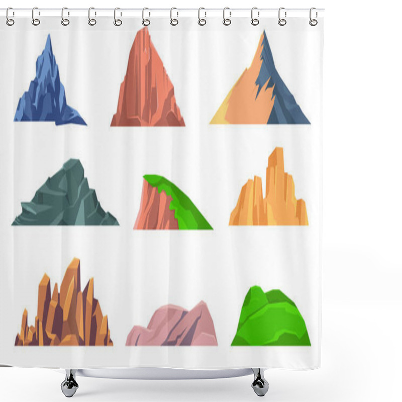 Personality  Mountains Rocks Flat Icon Collection Shower Curtains