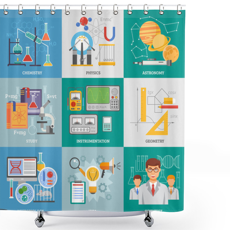 Personality  Science Research 9 Flat Icons Square Shower Curtains