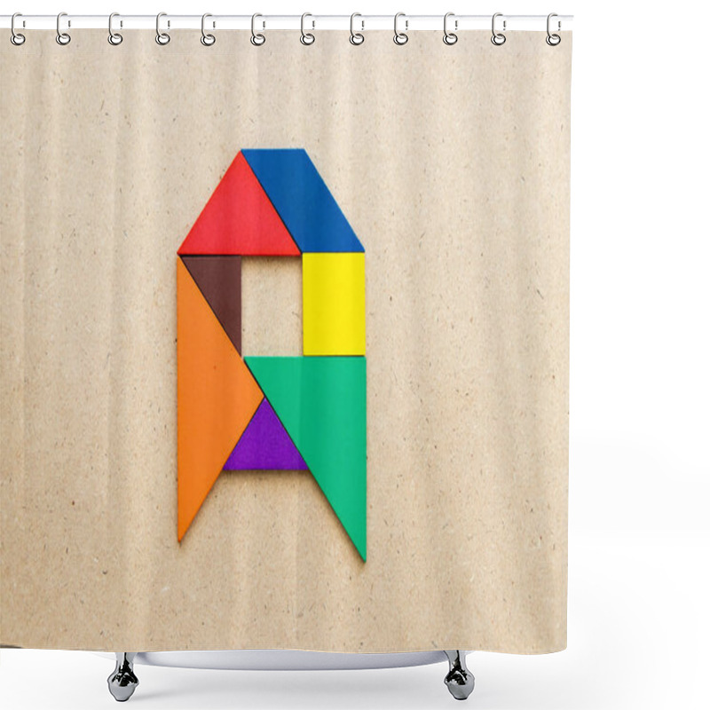 Personality  Tangram Puzzle In Alphabet Letter A Shape On Wood Background Shower Curtains