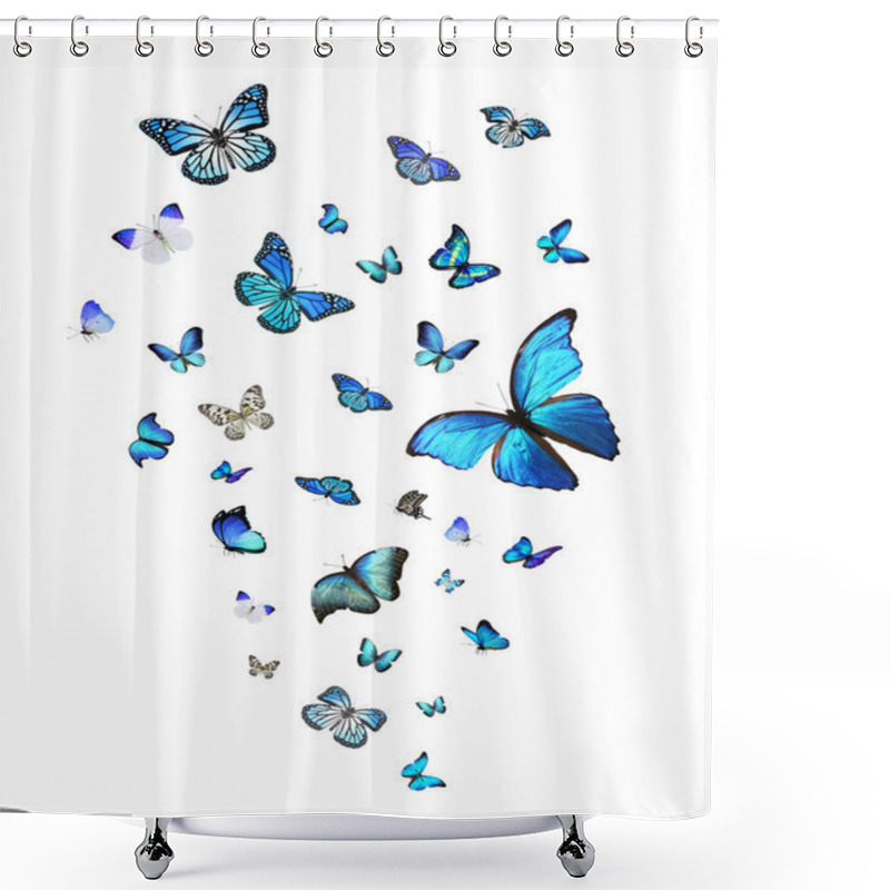 Personality  Blue Butterflies Flock Shower Curtains