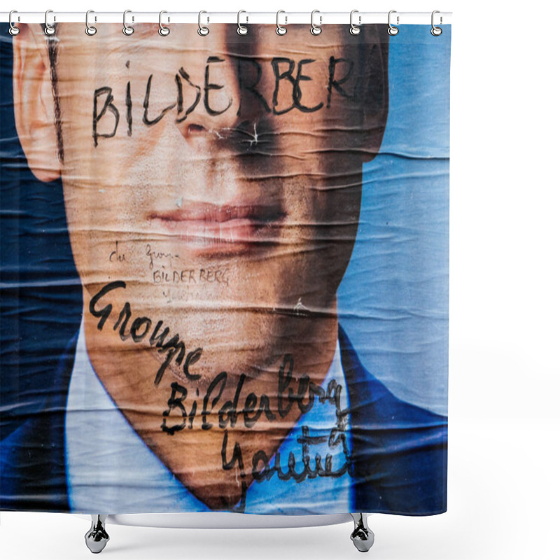 Personality  Emmanuel Macron Portrait Poster With Bilderberg Group Member Ins Shower Curtains