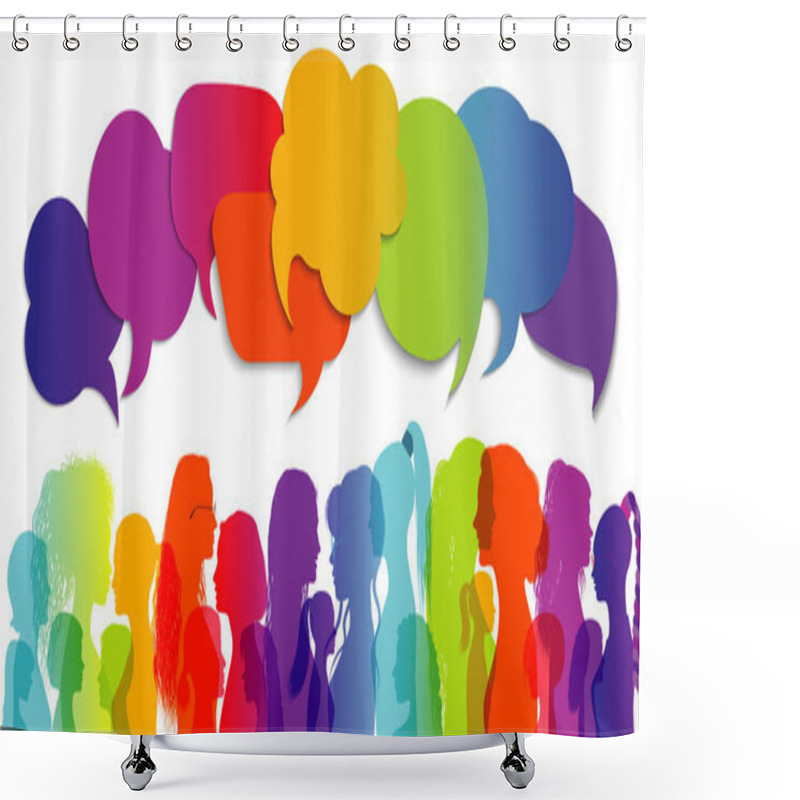 Personality  Speech Bubble. Multiethnic Women Who Talk And Share Ideas And Information. Women Social Network Community. Communication And Friendship Between Women Or Girls Of Diverse Cultures Shower Curtains