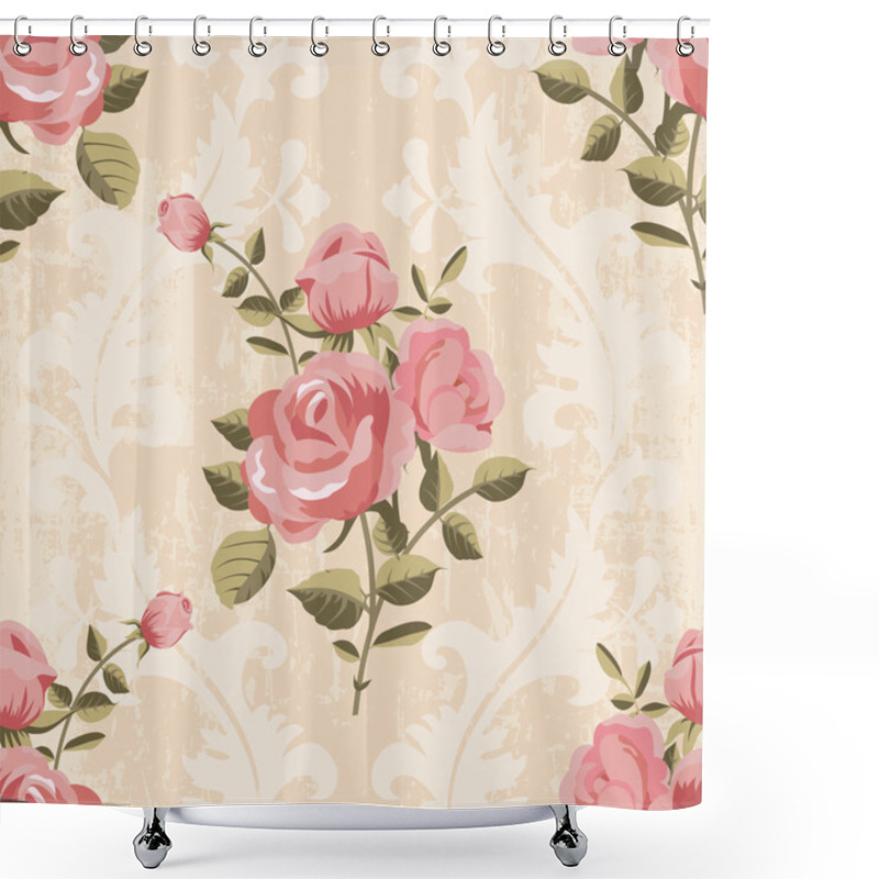 Personality  Classic Rose Pattern Seamless Wallpaper Shower Curtains