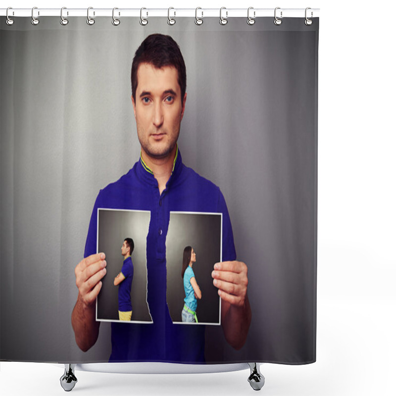 Personality  Young Man Holding The Lacerated Photo Shower Curtains