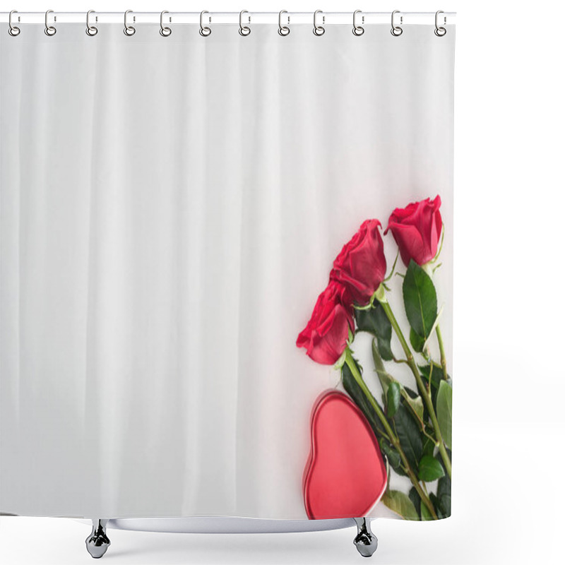 Personality  Beautiful Decorative Red Heart And Tender Rose Flowers Isolated On Grey Background, Valentines Day Concept Shower Curtains