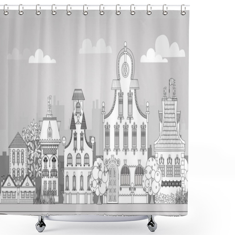 Personality  Doodle Of Beautiful City With Very Detailed And Ornate Town Houses Shower Curtains