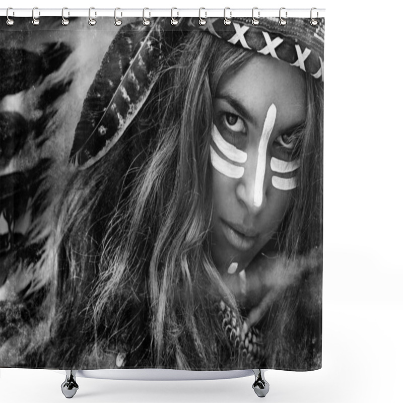 Personality  Beautiful Woman In Primitive Indian Hunter Concept Shower Curtains