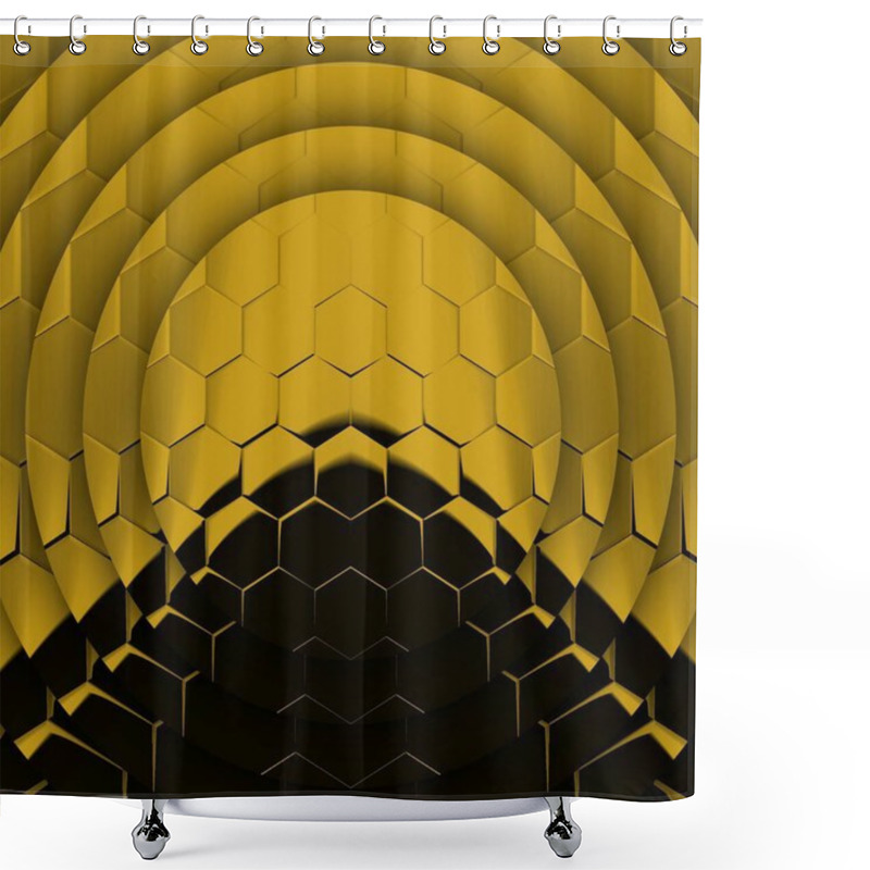 Personality  Bright Yellow Gold Hexagonal Patterns On Black Background Generating Many Intricate Shapes And Designs In A Square Format Shower Curtains