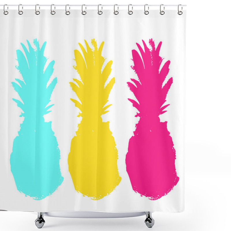 Personality  Pineapple Fruit Silhouette On A White Background.  Shower Curtains