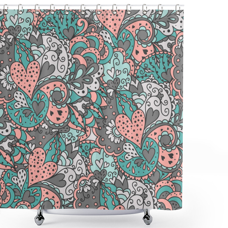 Personality  Seamless Floral Pattern With Flowers And Hearts. Shower Curtains