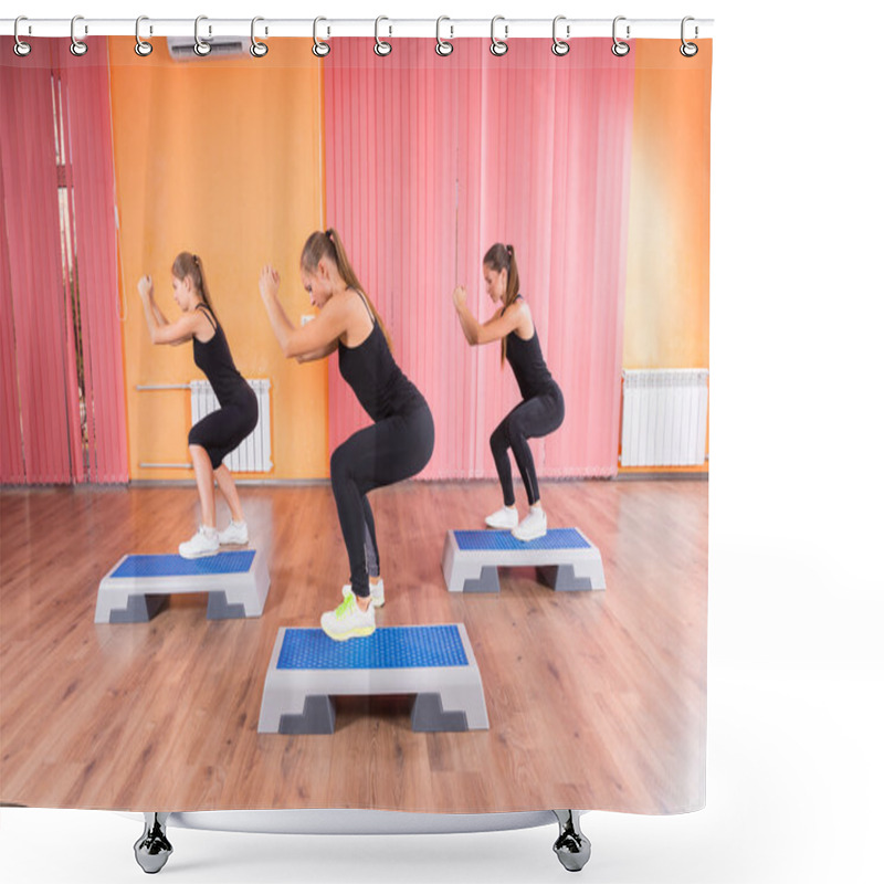 Personality  Women In Squatting Exercise Using Platforms Shower Curtains