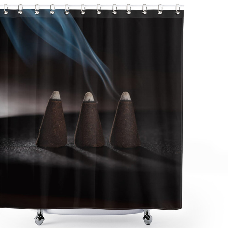 Personality  Three Burning Incense Sticks With Blue Smoke On Black Shower Curtains