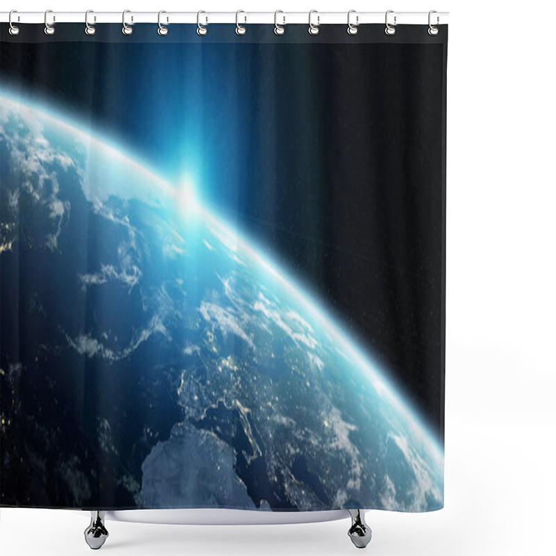 Personality  View Of Blue Planet Earth In Space 3D Rendering Elements Of This Shower Curtains