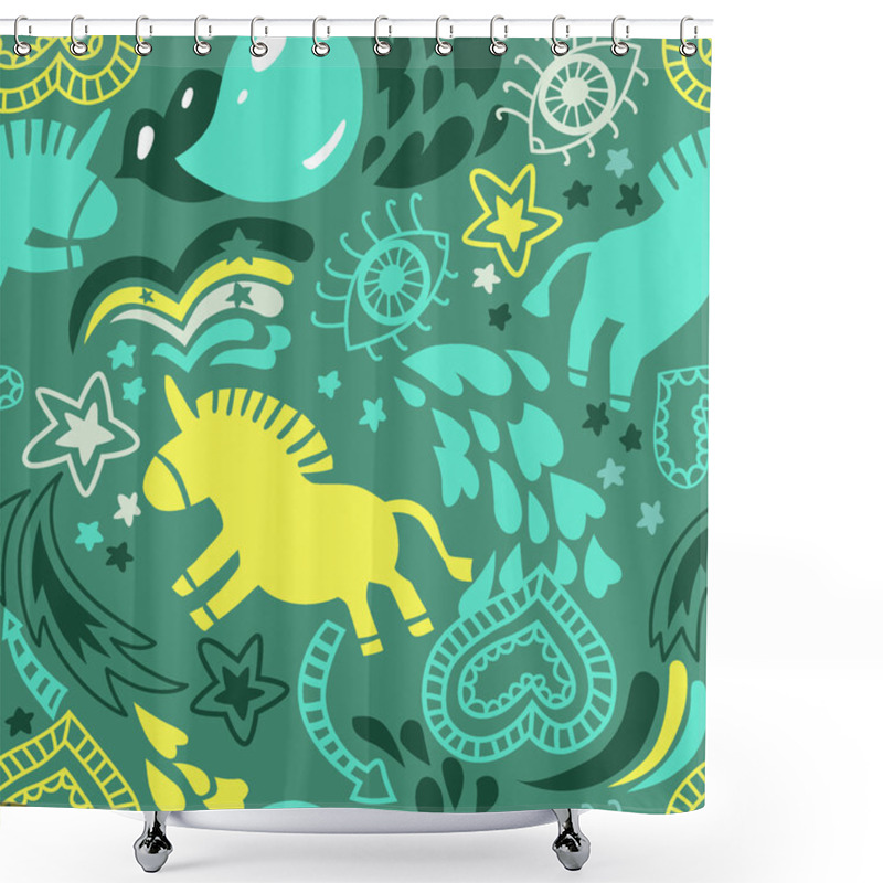 Personality  Seamless Green Unicorns Pattern Shower Curtains