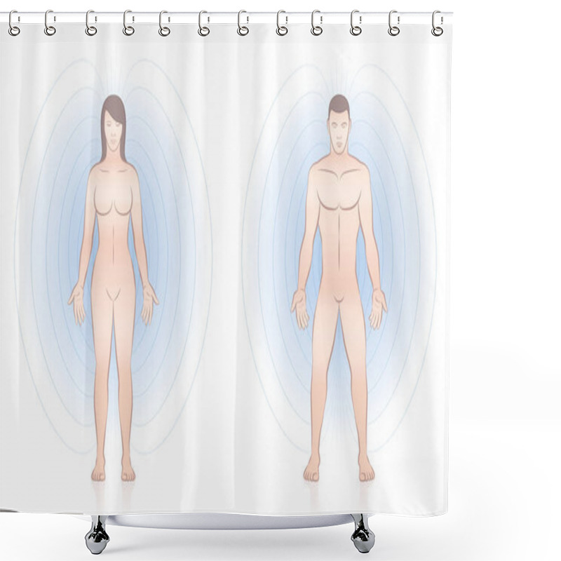 Personality  Magnetic Field, Human Energetic Body Of Woman And Man With Lines And Aura, Energy Pattern Around A Couple - For Treatment In Complementary Medicine. Vector Illustration On White Background. Shower Curtains