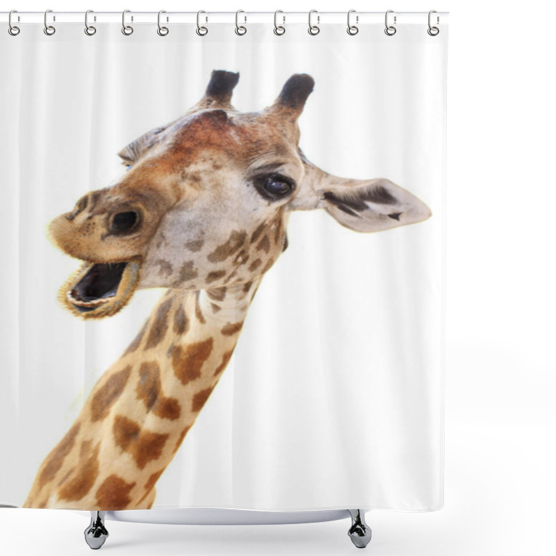 Personality  Giraffe Head Face Look Funny Isolated On White Background Shower Curtains