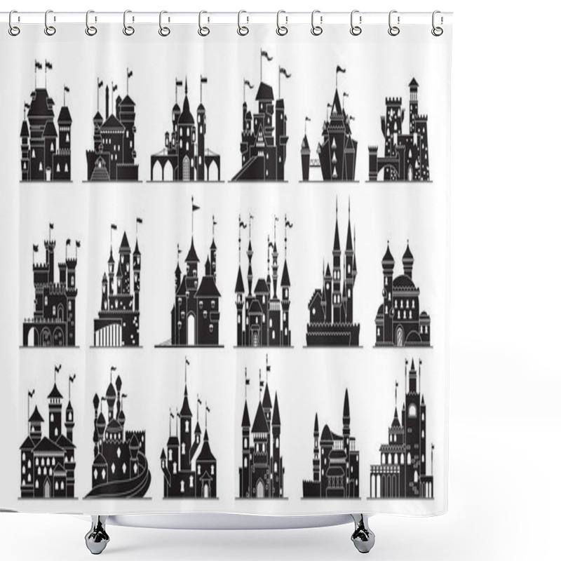 Personality  Medieval Castle Isolated Black Set Icon. Vector Illustration Ancient Palace On White Background. Vector Black Set Icon Medieval Castle. Shower Curtains