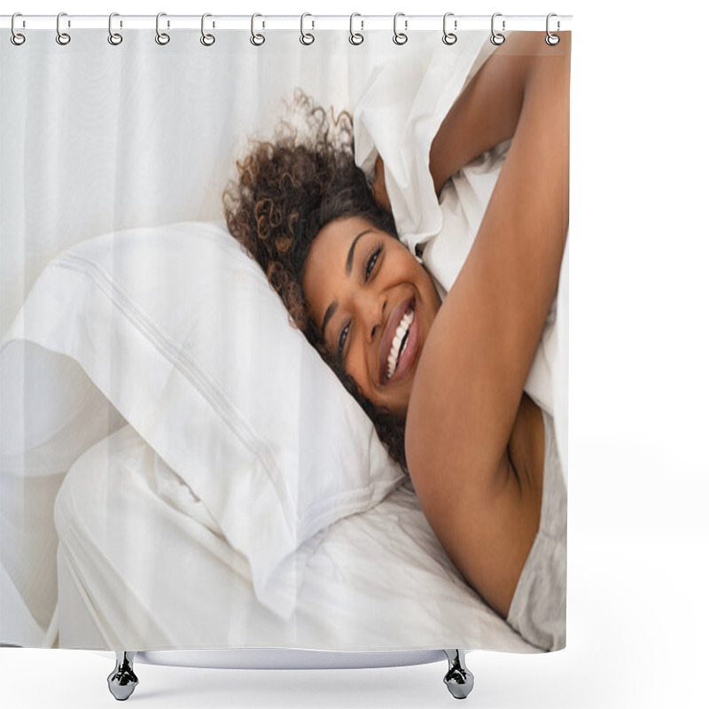 Personality  African Beautiful Girl Playing With Blanket On Bed Shower Curtains