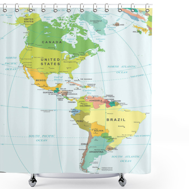 Personality  North And South America - Map - Illustration. Shower Curtains